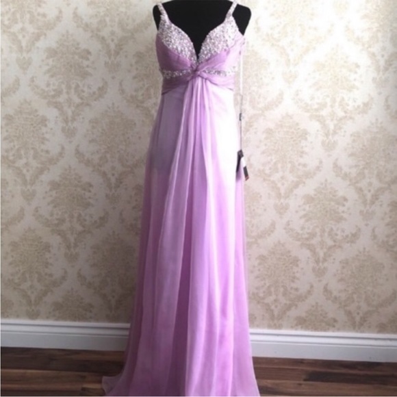 BNWT La Femme beaded chiffon gown - Picture 2 of 9